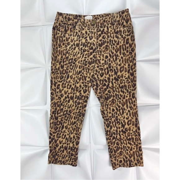 Chico's 1 Sz 8 Womens Leopard Print Studded Corduroy Cropped Pants Brown Stretch - Picture 5 of 8